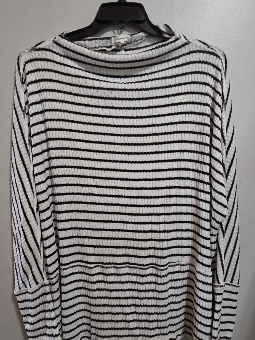 Maurices Black & White Striped Ribbed Crewneck Sweater